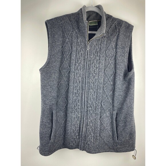 Carraig Donn Vest Made in Ireland mens cable knit front zip 100% wool grey large - Picture 1 of 8